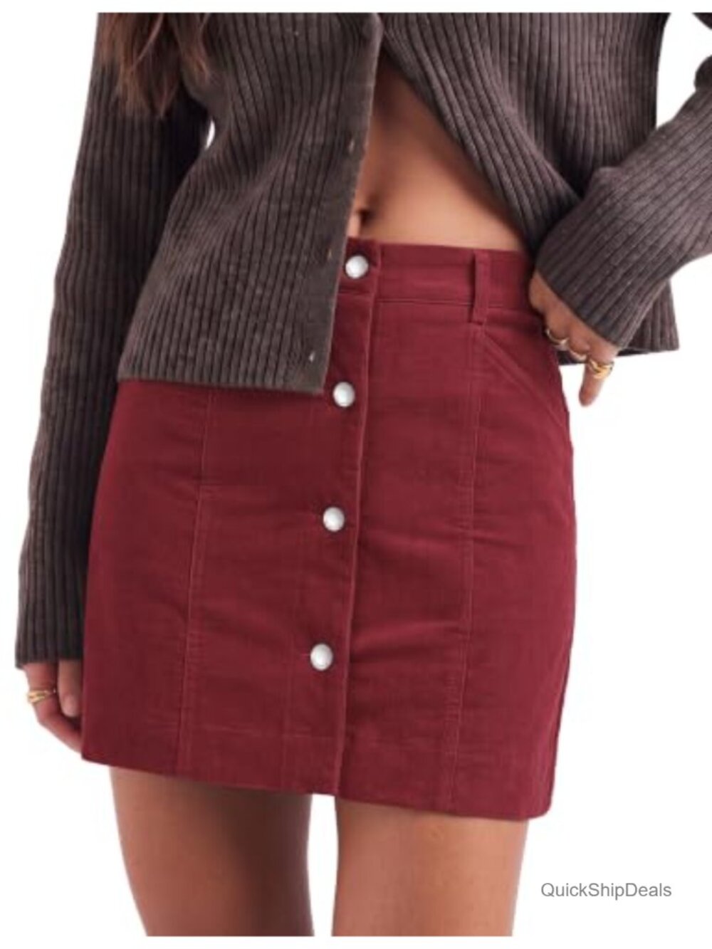 Corduroy Skirt Women High Rise Stretchy Button Fly Mini